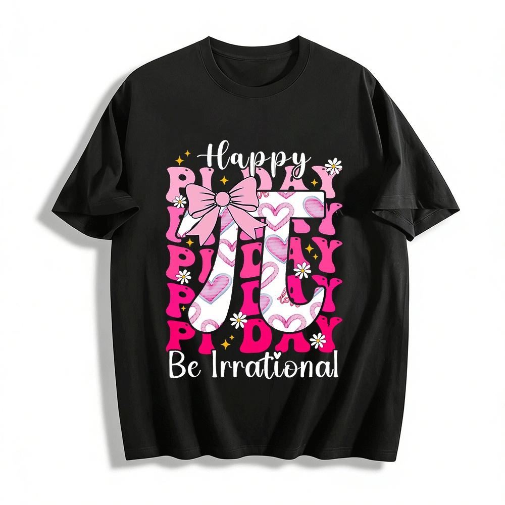 Happy Pi Day Be Irrational Pink Bow Heart Print Casual Tee Pure cotton T-shirt XXS