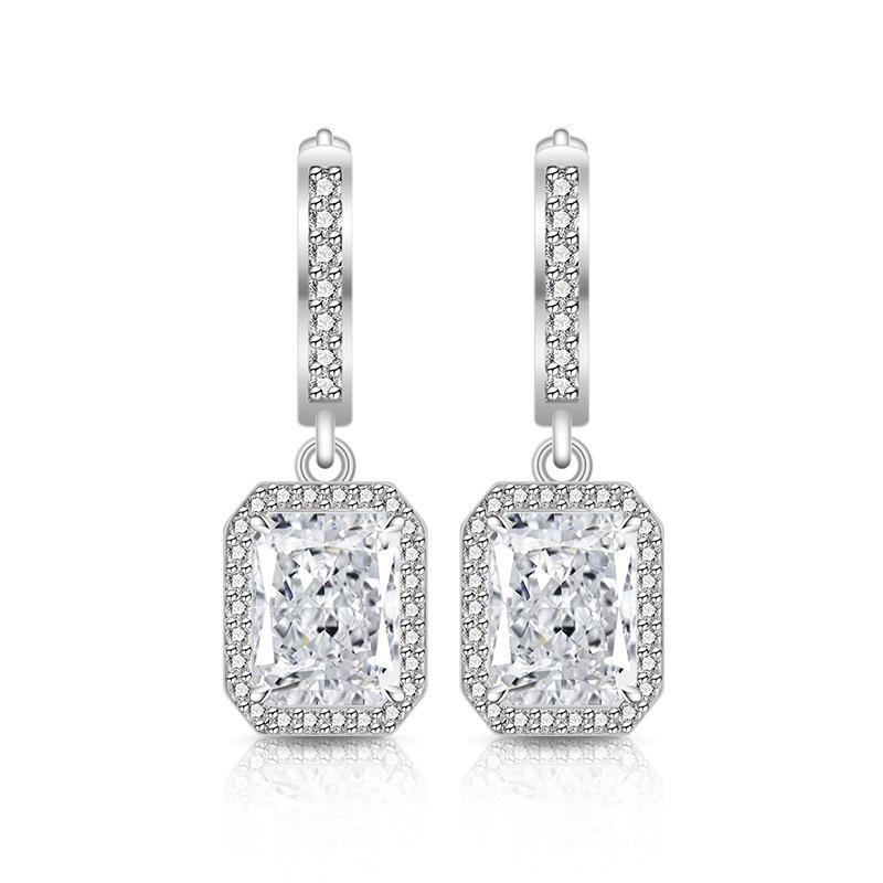 2026 Colored Treasure Ice Flower Cut High Carbon Diamond Square Earrings Plated with Real Gold Smart Luxury Ear Hook Ear Jewelry