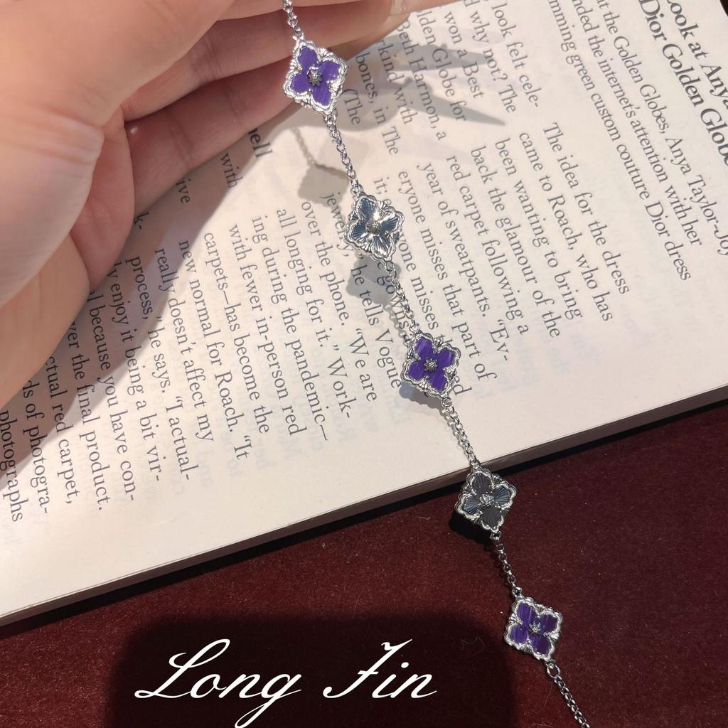 French Retro High-End Purple Dragon Crystal Turquoise Bracelet, Necklace, Earrings, Court Style Four-Leaf Clover Set, Live Broadcast Special