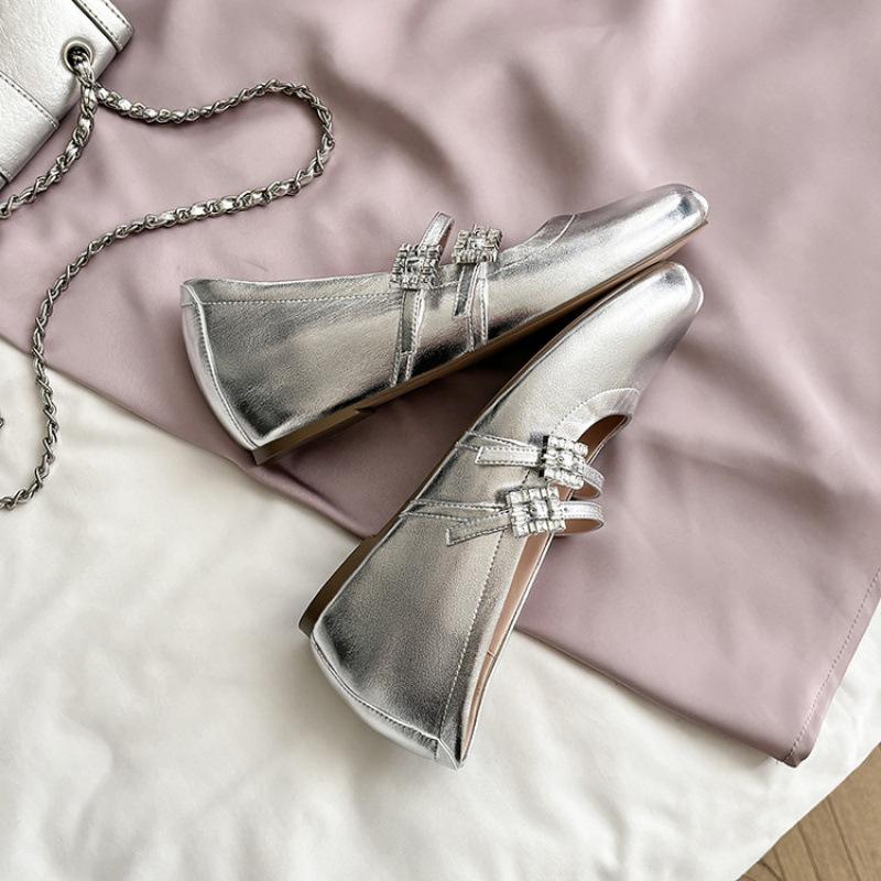 New non-slip beef tendon sole single shoes women s round head low heel sheepskin women s shoes comfortable and fashionable square heel four season 34