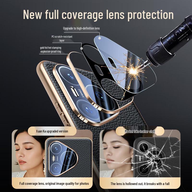 XUANKA Luxury Genuine Leather Huawei Phone Case with Electroplated Lens