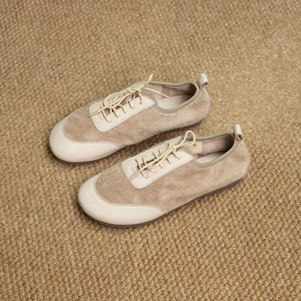 Johnature Genuine Leather Splicing Suede Soft Sole Comfortable Sports Shoes Lightweight Women's Flat Shoes
