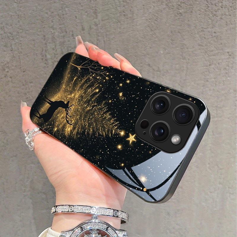 New Year Tree Cute Deer Pattern Tempered Glass Phone Case For iPhone 17 16 15 14 13 12 11 Pro Max 17 Air 7 8 Plus XR XS X Cover