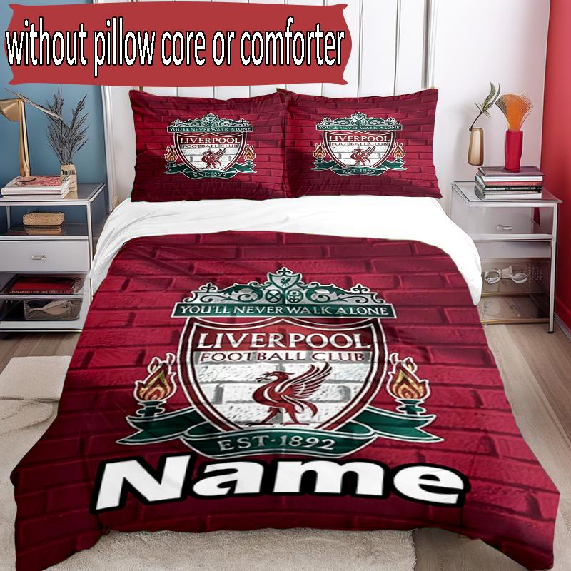 3pcs Duvet Cover Set (1*Duvet Cover + 2*Pillowcase, Without Core), Custom Name Football team F.C Pattern Bedding Set, Home Bedroom Decor Gift