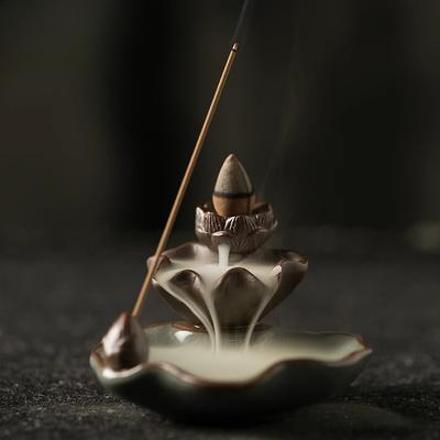 Reverse Flow Incense Burner Ornament, Home Indoor Zen Tea Ceremony, Chinese Style Lotus Shape Aromatherapy Stove Decoration, 1Pc