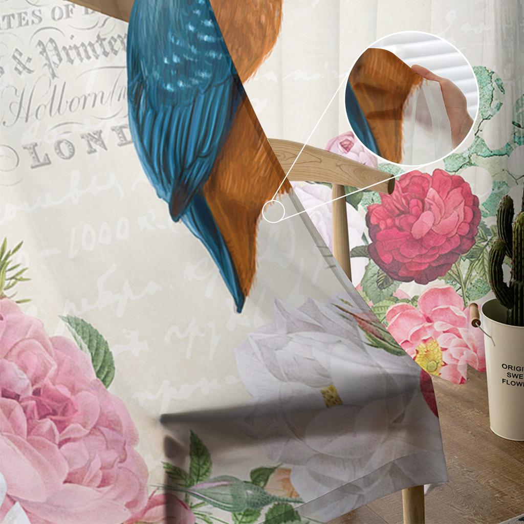 Vintage Flowers Bird Sheer Curtains for Living Room Decoration Window Curtains for Kitchen Tulle Voile Organza Curtains