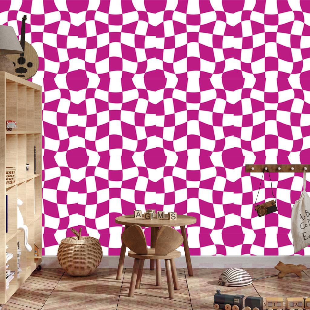 Wallpaper Casual Checkerboard Purple for Living Room and Bedroom 50x1000