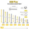 VKKM 830 Piece M2 Stainless Steel Screw Set, Including Nuts, Washers, and Tools, Multiple Specifications, Practical Preferred.