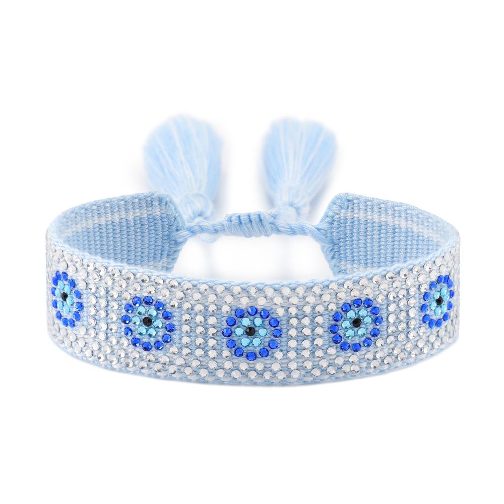 Devil's Eye Rhinestone Friendship Bracelet - Blue Eye Handmade Tassel Bracelet