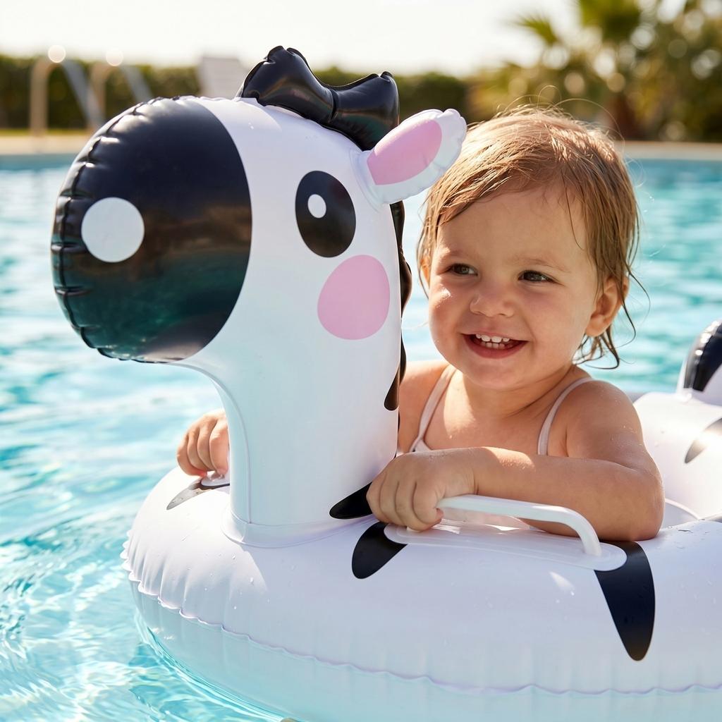Flotteur de piscine gonflable avec poignées Design animal Anneau de natation pour enfants Jeux d'eau d'été Jouet de plage Matériau PVC durable