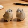 Hand Carved Decorative Wooden Mini Wolf Figurine Cute Animal Statue Home Desk Decor Decoration Small Craft Ornament Gift