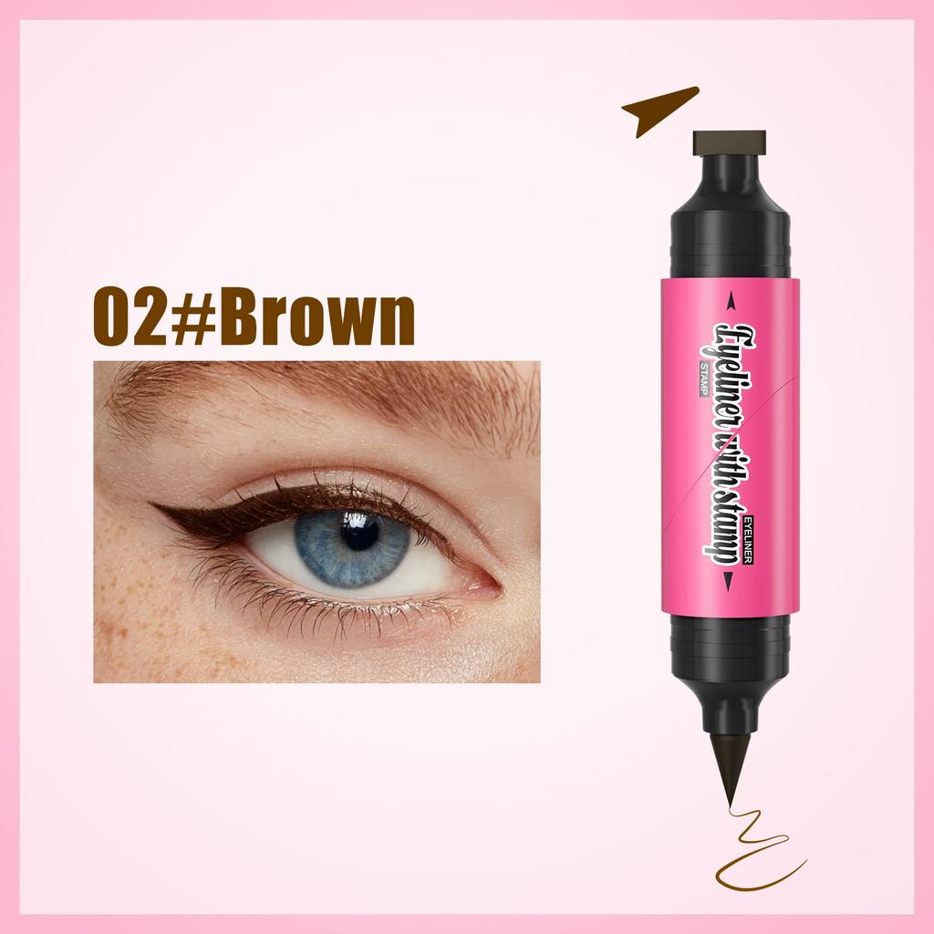Double Ended Stamp Eyeliner Pen, 2 In 1 Waterproof Smudgeproof Liquid Eye Liner Pencil, Long Lasting Quick Drying Eye Makeup Tools for Beginners