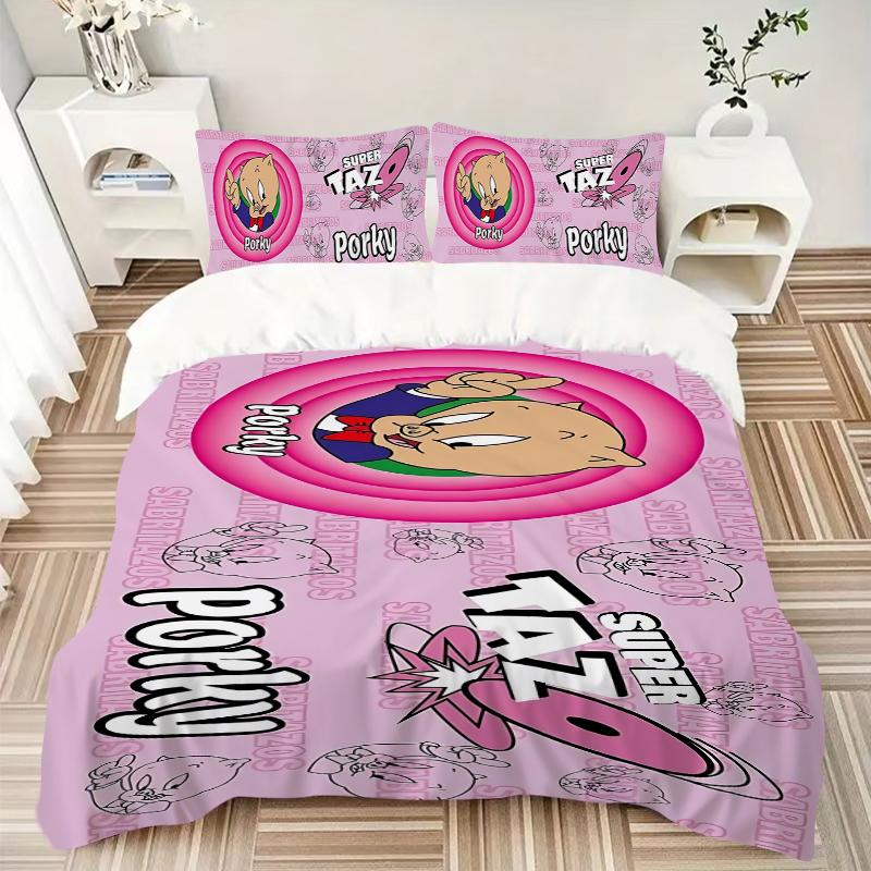 3Pcs Super Porky Taz Adventure Bedding Set Soft Fabric Duvet Cover Pillowcases Home Christmas Xmas Halloween Gift 1 Duvet Cover 2 Pillowcase Y150