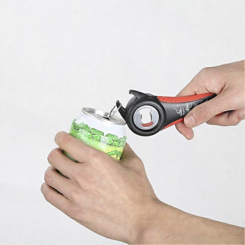 Premium All-in-one Multi-Function Personalized Jar Opener for Various of Kitchen Cans, Bottles, Wine, Beer  (Red)