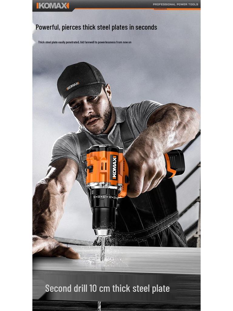 Brushless Electric Drill with Lithium Battery - Compact Rechargeable Impact Tool & Screwdriver