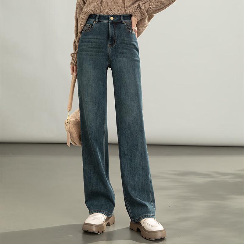 VanZhen Women's Fleece-Lined High-Waist Wide-Leg Jeans (2024 Winter)