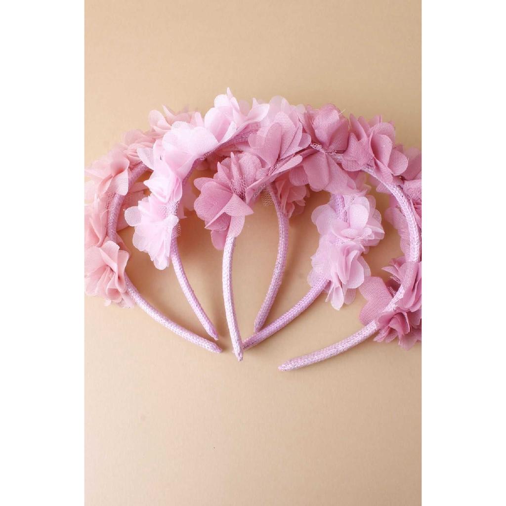 Triple Tulle Flower Glitter Crown In Pink Tones