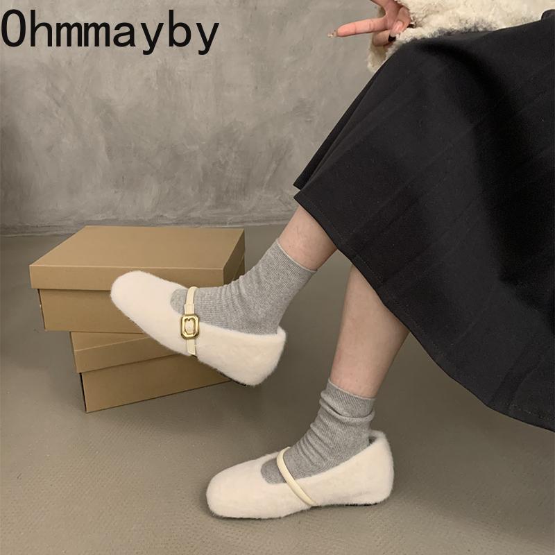 Autumn Winter Women Fur Mary Jane Shoes Fashion Internal Elevation Shoes Ladies Comfort Warm Short Plush Shoes