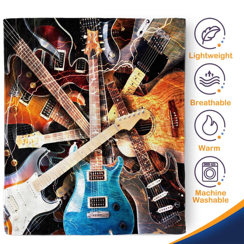 Musical Guitar Pattern Printed Blanket for Sofa Bed Travel Camping Living Room Office Conditioning Blanket for All Seasons Gifts