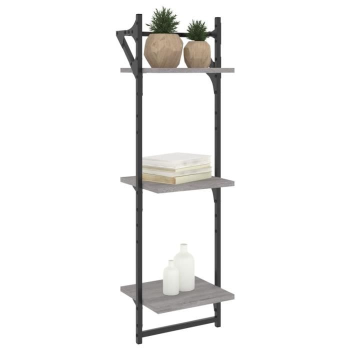 VidaXL 3-Tier Wall Shelves with Bars 2 Pcs Sonoma Grey 836261