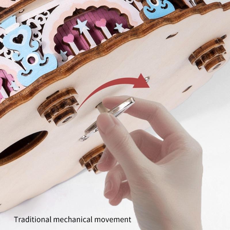 Wooden Mechanical Rotating Birthday Cake Music Box Craft Set Easy Assembly No Tool Required Musical Ornament Gifting