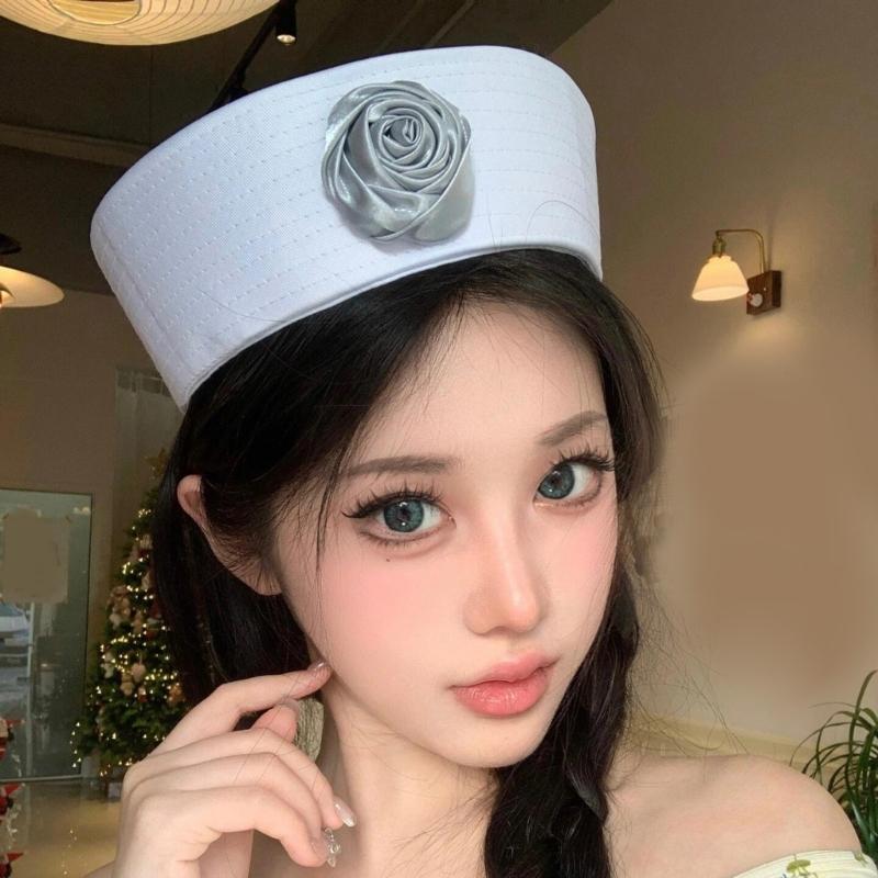 Spring Sunproof Sailor Hat Woman Commutes Captain Hat Camping Taking Photo Sailor Hat with Rose Decals for Girlfriend