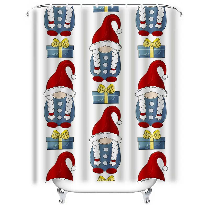 TU Christmas Gnomes Shower Curtain Festive Holiday Forest Home Decor Waterproof Fabric Bath Curtain Woodland Cottagecore Xmas Gi