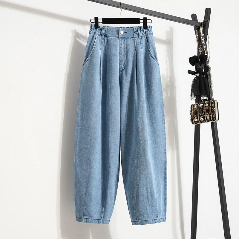 

Women s Plus Size High-Waisted Harem Pants for Spring/Fall Wash-Finished Cropped Carrot-Leg Trousers S світло-синій колір