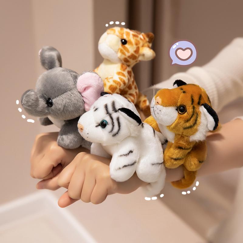 Stofftier Panda Giraffe Leopard Tiger Elefant Klatscharmband für Kinder Handring Armband Weiches Plüsch-Handgelenk Kreatives Spielzeug Geschenk