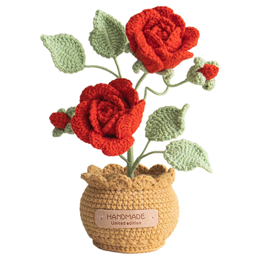 Knitted Flowers Decorations Decorative Crochet Flowers Potted Plants Knitted Artificial Flowers for Party Favors