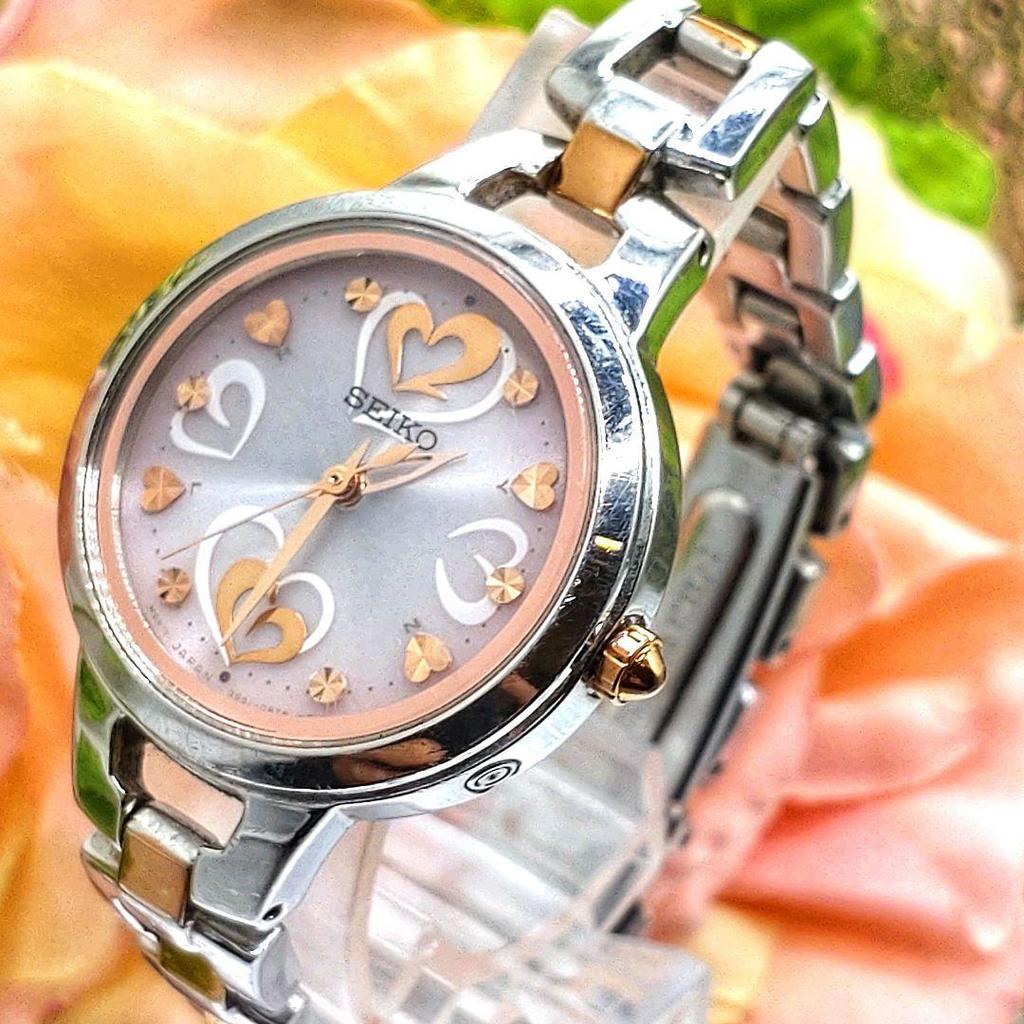 [USED] Working Seiko Tissé Radio-Controlled Watch, Heart Pink, Silver, Solar