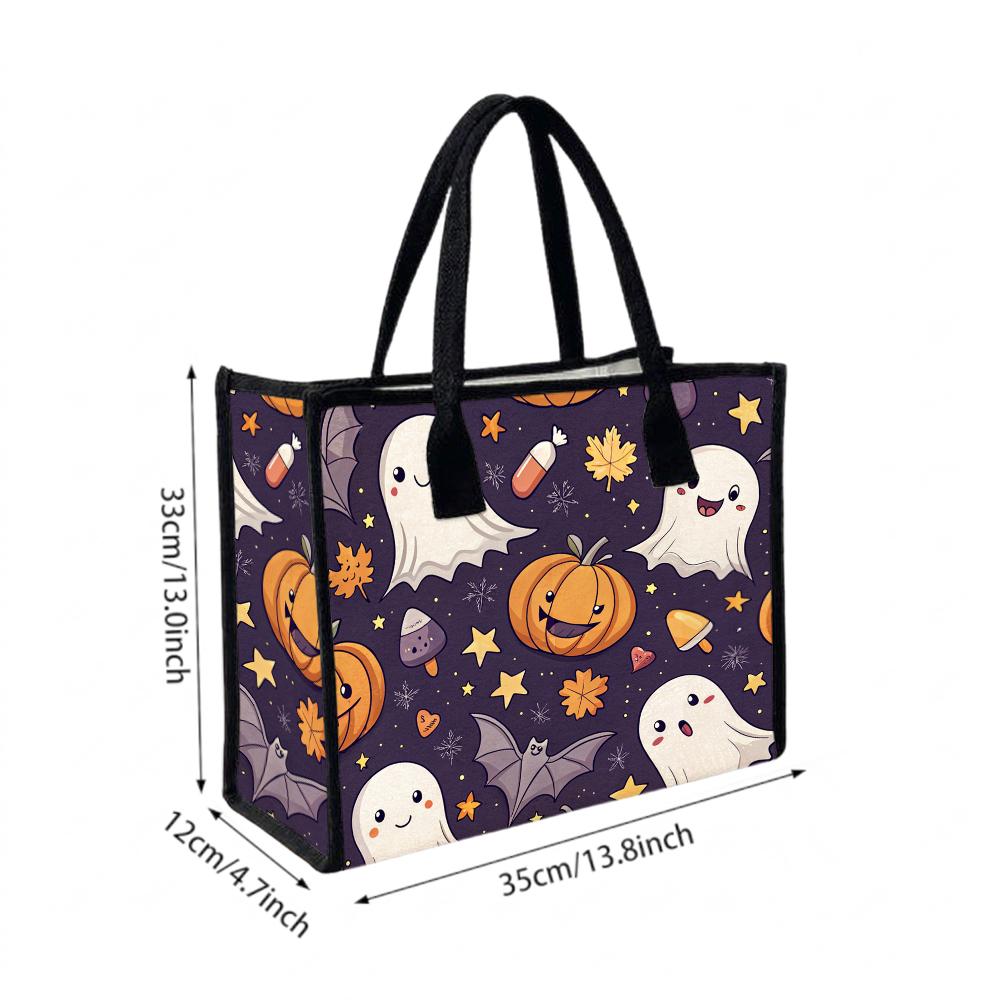 Cute Halloween Tote Bag Ghost Pumpkin Printed Handbag for Daily Use