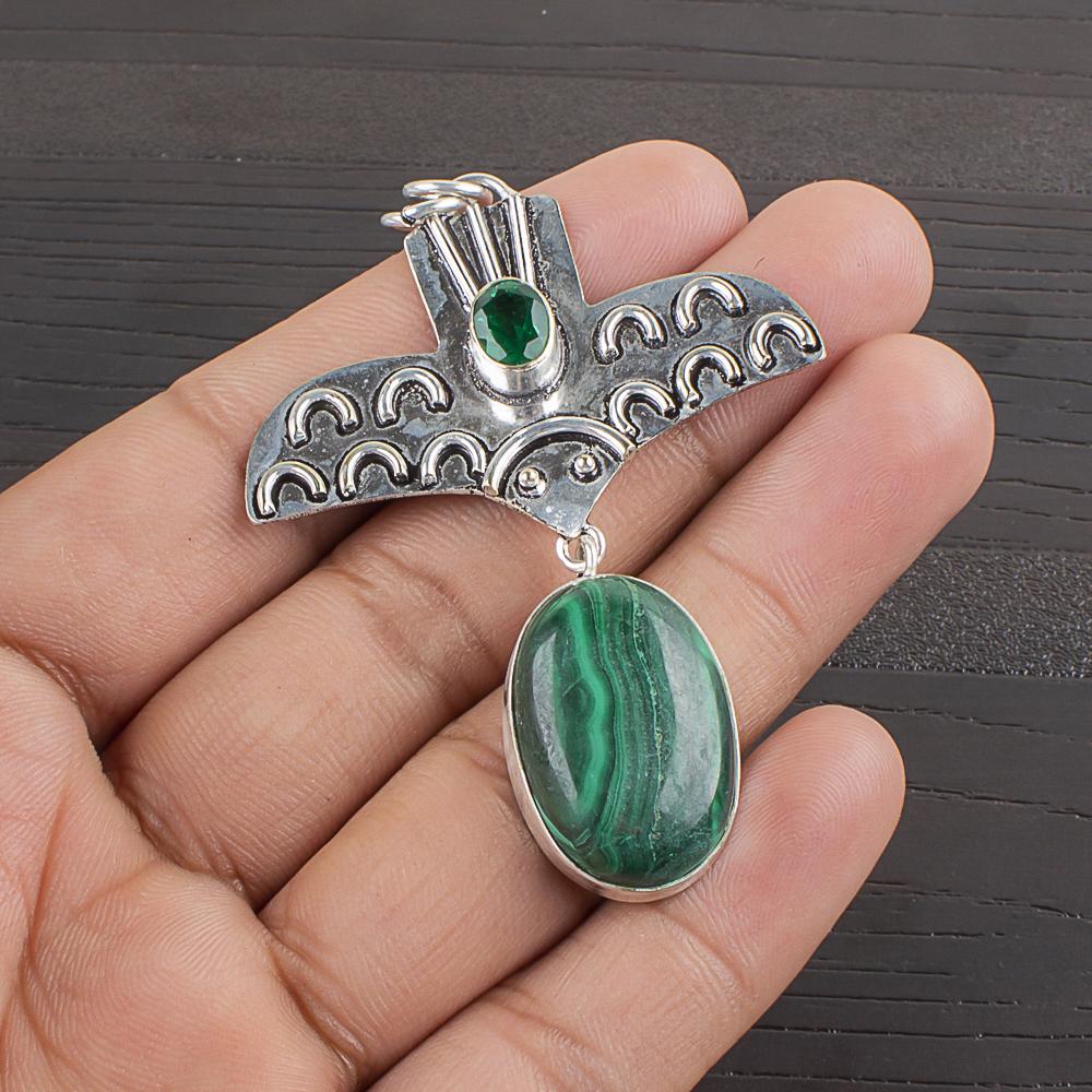 

Natural Malachite Gemstone 925 Sterling Silver Jewelry Designer Pendant 2.48 AJP-2334