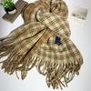 Plaid Scarf Women's Winter Korean Style Atmosphere Neck Protector Cute Thickened Warm Red Scarf Shawl Thickened with Tassels