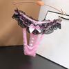 Transparent Lace Low-Waist Women's Thong with Pearl Massage Feature