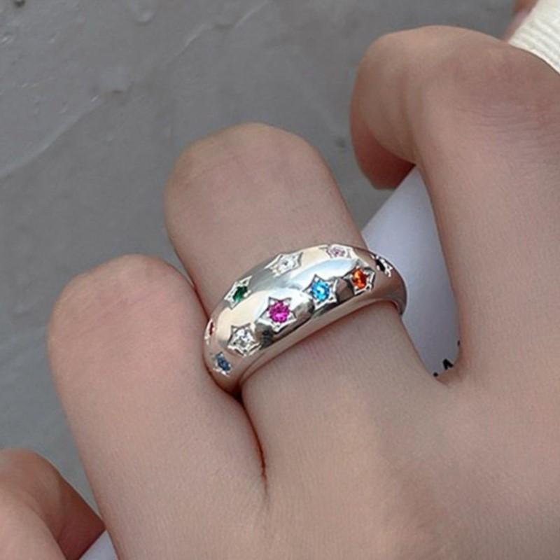 VENTFILLE CopperColorful Zircon Star Ring For Women Smooth Wide Fresh Aesthetic Fashion Jewelry Gift Dropshipping