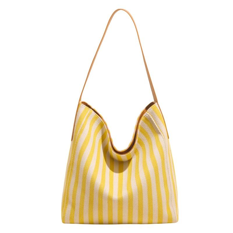 2025 new lazy wind canvas bag women's large-capacity bag Sen Meng summer striped shoulder tote bag tote bag