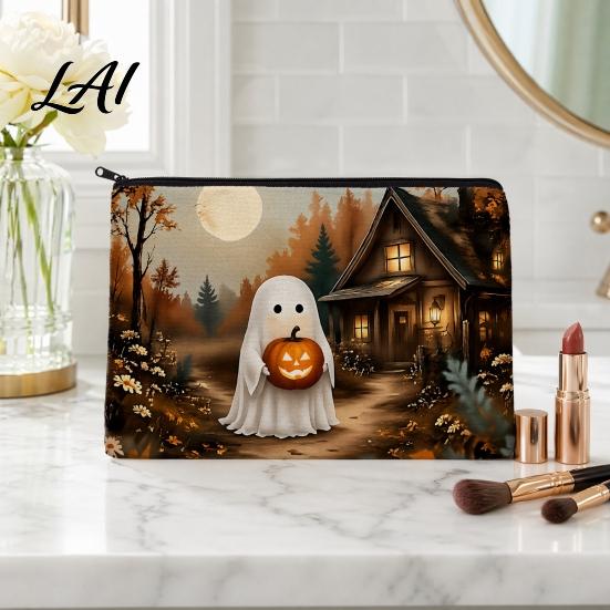 Makeup Storage Bag Halloween Bag Scratch Resistant Durable Canvas School Supply Organizer Zipper Toiletry Pouch for Cosmetics And Stationery Pencil