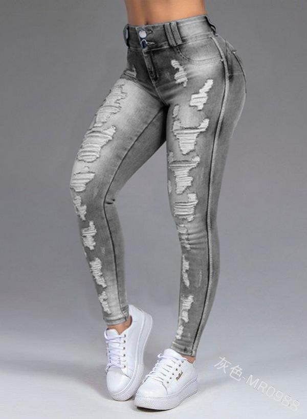 Women's High Waist Ripped Skinny Jeans Stretch Washed Denim Pants Slim Fit Long Trousers