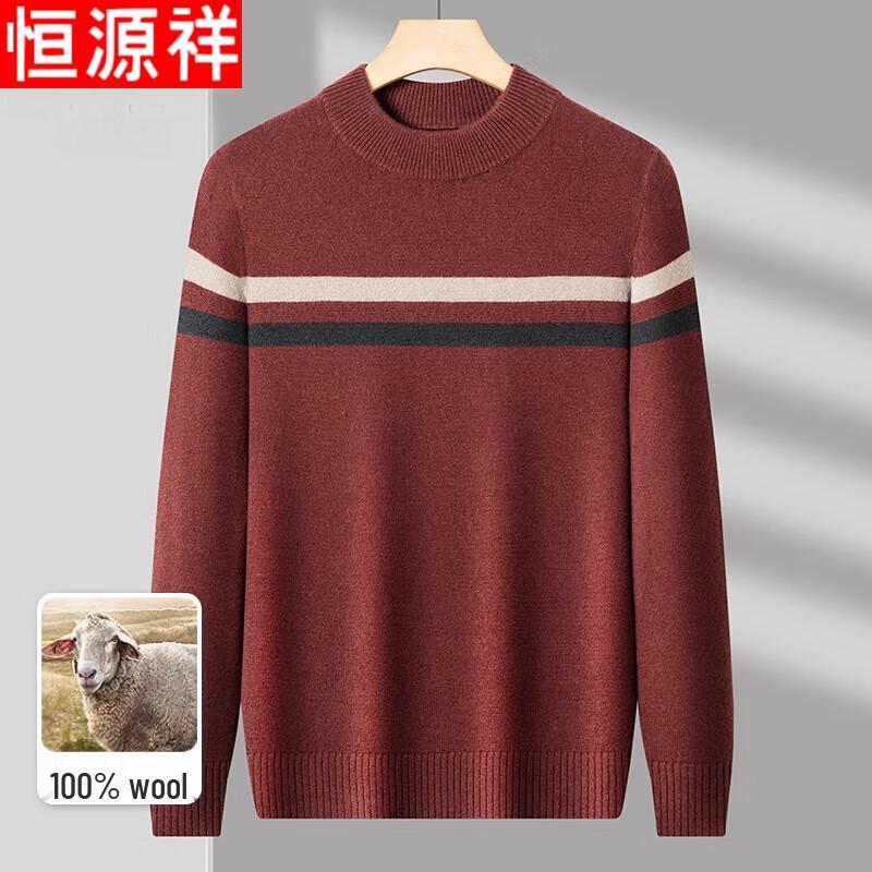 Hengyuanxiang Men's 100% Wool Thick Round Neck Sweater