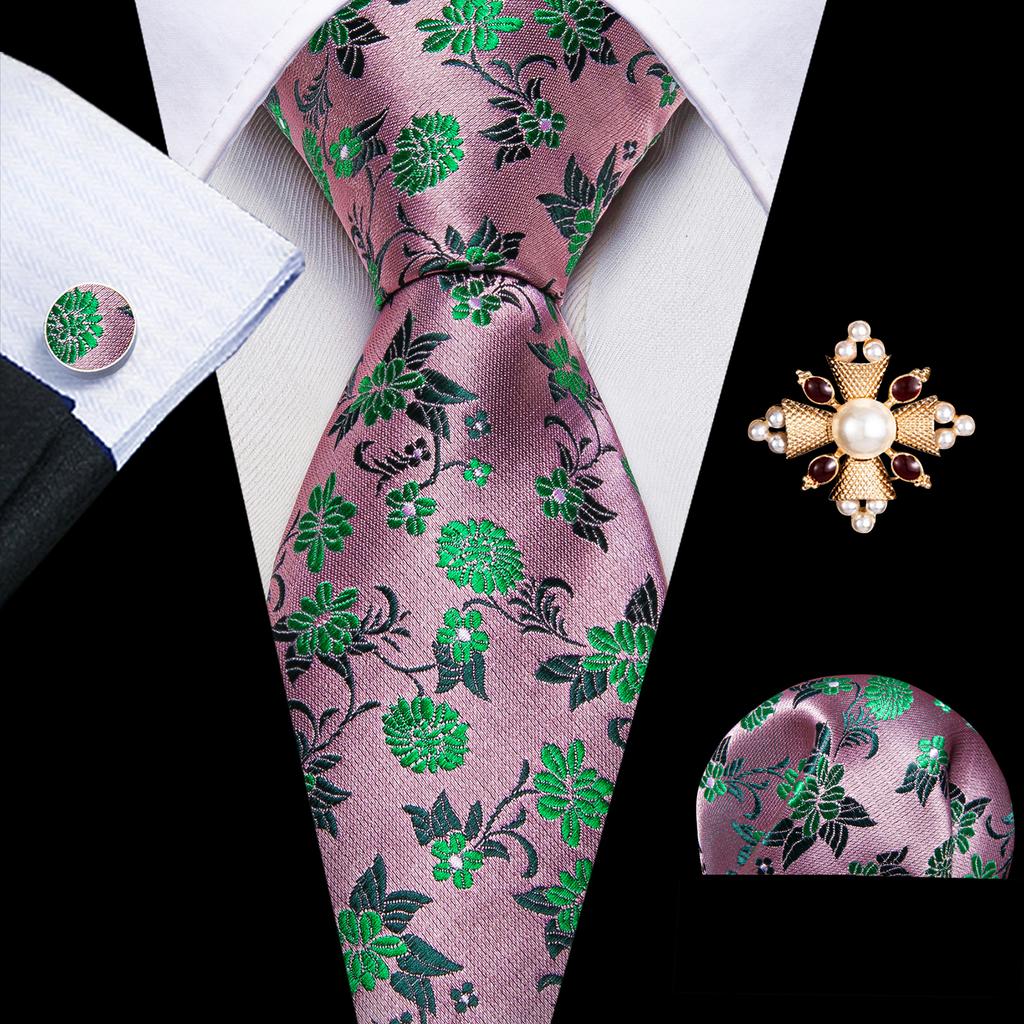 Barry.Wang Pearl sagė su kaklaraiščiu vyrams Paisley gėlių šilko kaklaraištis Hanky rankogalių sąsagų rinkinys