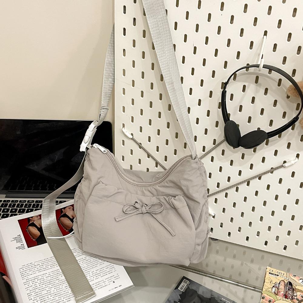 

Oxford Cloth Bow Crossbody Bag Korean Style Drawstring Bag Cute Nylon Shoulder Bag Women серый