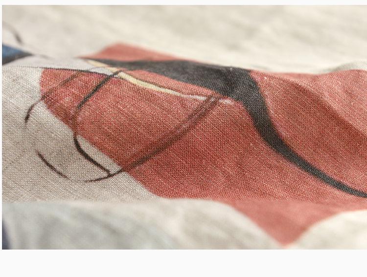 Women's Retro Print Cotton Linen Top - Short Sleeve, Loose Fit Pullover