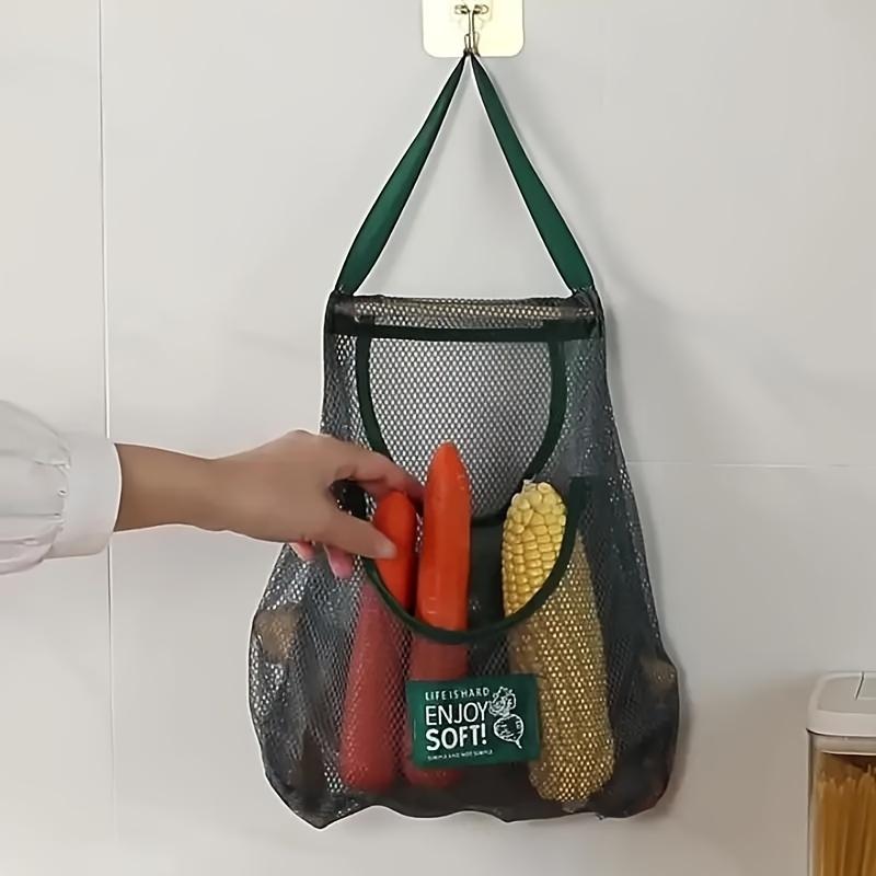 1pc Breathable Mesh Fruit & Veg Net Bag | Portable Hanging w/ Handle | Washable Polyester Kitchen Organizer
