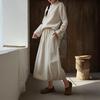 Johnature Women Vintage Skirts Solid Color Elastic Waist Cloths Spring Pockets A-Line Soft Skirts