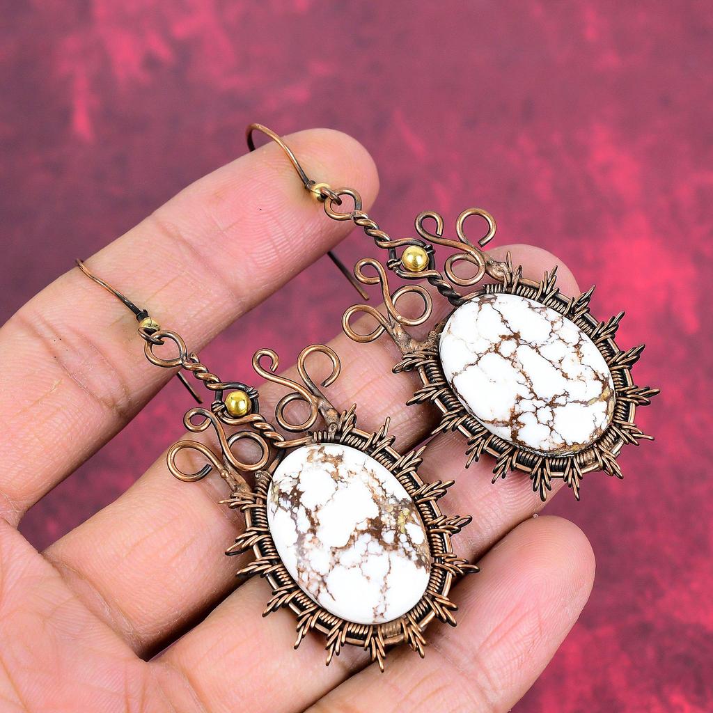 Wild horse magnesite earring copper wire wrapped earring dainty copper jewelry handmade gemstone earrings gifts for her wire weaving jewelry