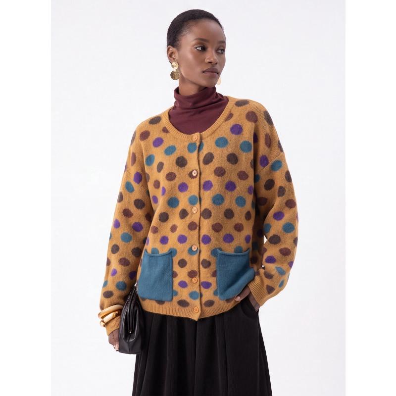 TIFICY Maglioni da Donna Moda Casual Autunno Inverno Stampa a Pois Manica Lunga Girocollo