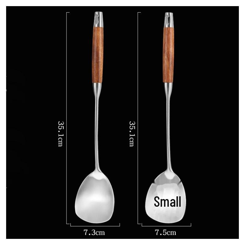 Mini Szpatułka Łyżka ze Stali Nierdzewnej z Rękojeścią z Drewna Różanego – Antypoślizgowe Przybory Kuchenne
