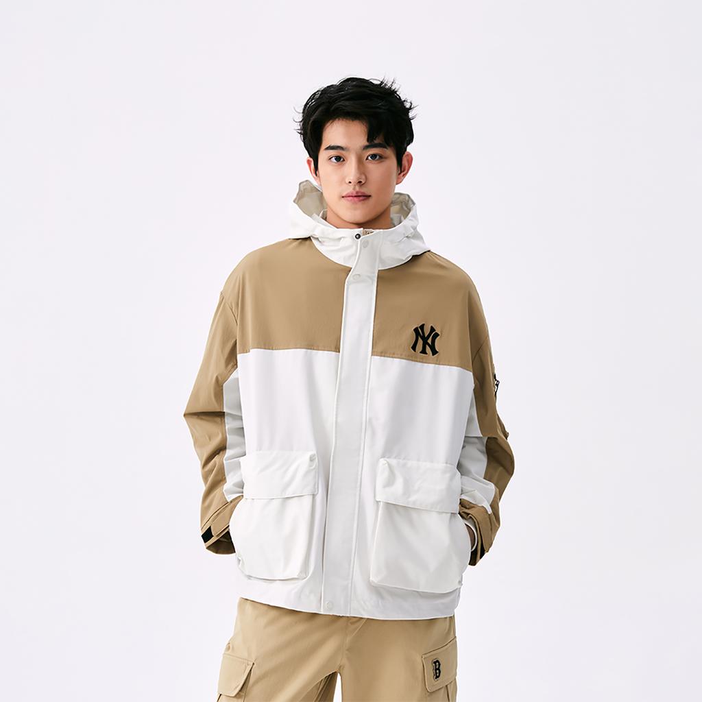 New MLB New York Yankees Basic Collection SS25 Windproof Jacket Unisex White/Khaki 3AWJB0551-50CRM