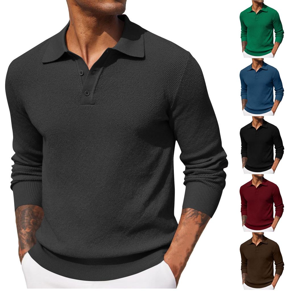 Men's Pullover Collar Knitted Jumper Classic Button Jumper Casual  Long Sleeve Shirt